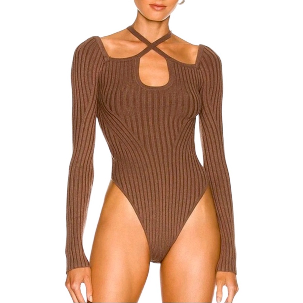 Revolve NBD Brown Knit Top Bodysuit Small S